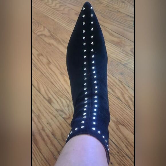 Ladies Black detailed Studded Faux Suede heel boots sz 8 - Picture 12 of 16